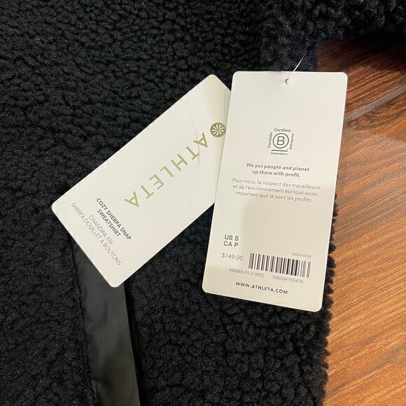 Athleta $149 NWT Cozy Sherpa Snap Sweatshirt Black Small - Picture 6 of 8